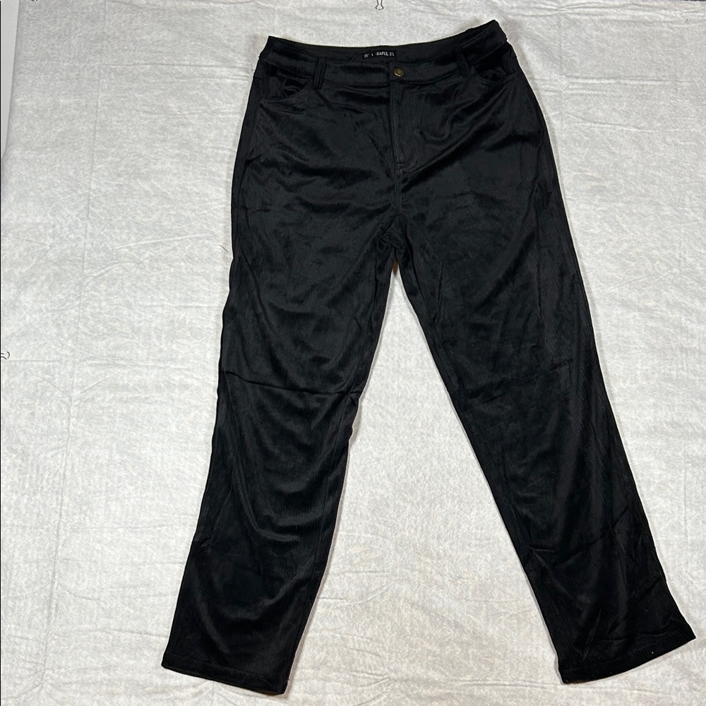 Zaful Womens Black Corduroy Straight Leg Pants Size L US 8 NWT Stretch Trousers